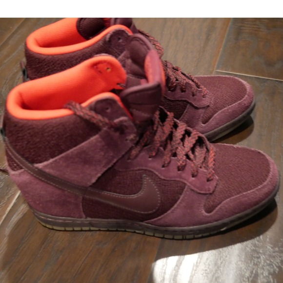 Nike Dunk High Women's Suede Burgundy Wine Orange Lined Sneakers Size 9 - Picture 4 of 10